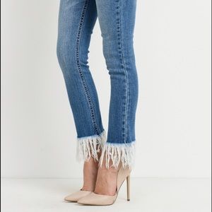 Women fringe bottom skinny jeans